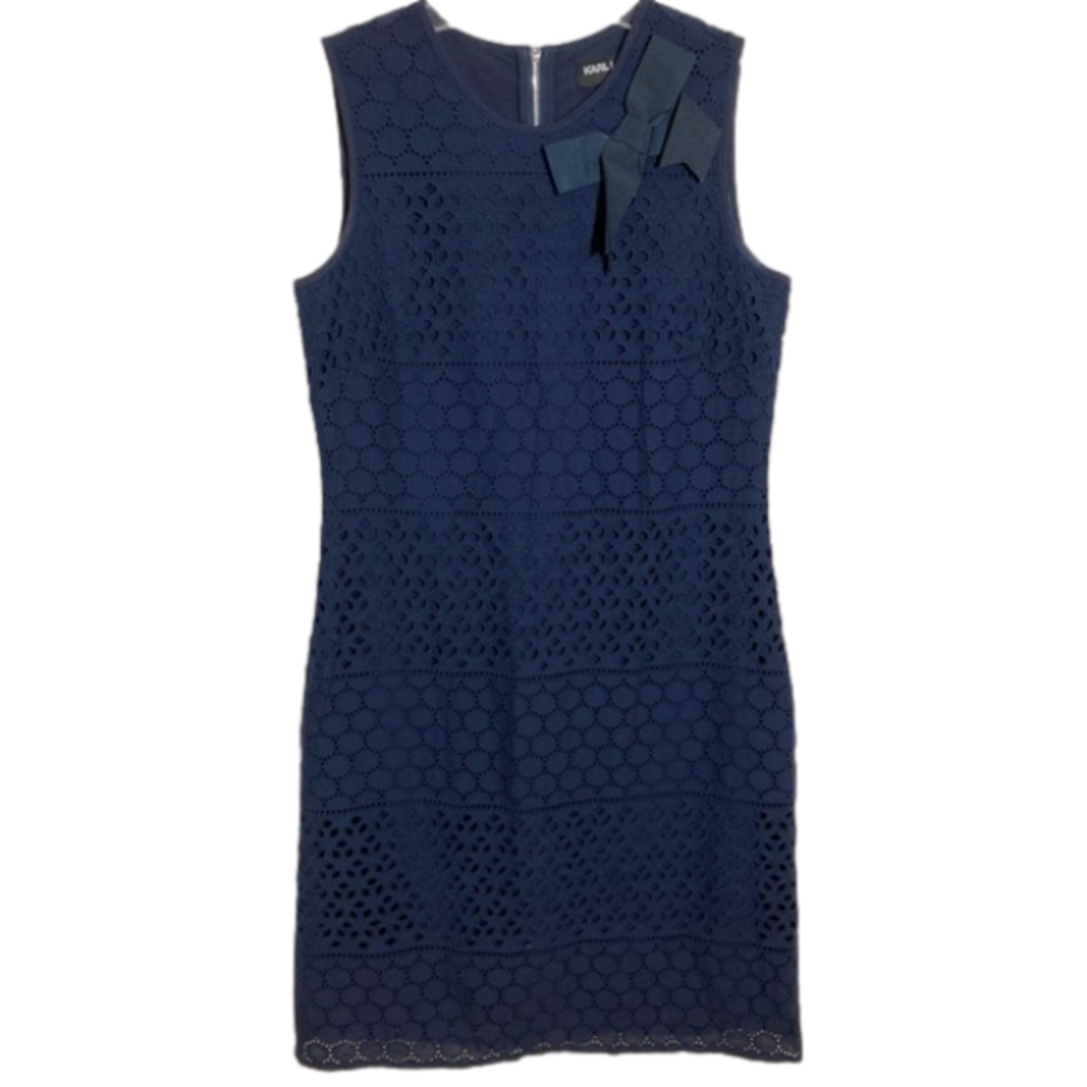 Karl Lagerfeld Paris Dress with Bow Detailed Navy Blue size 2 Midi Lined